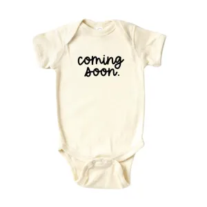 Baby Announcement Onesie - Coming Soon - Black Cursive