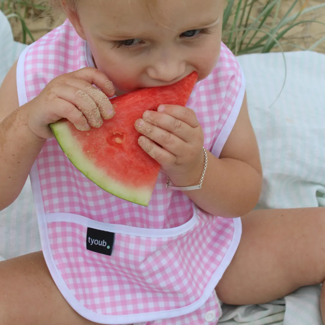 Baby Bib Tyoub Stay-dry Waterproof Fabric - Candy Pink Check