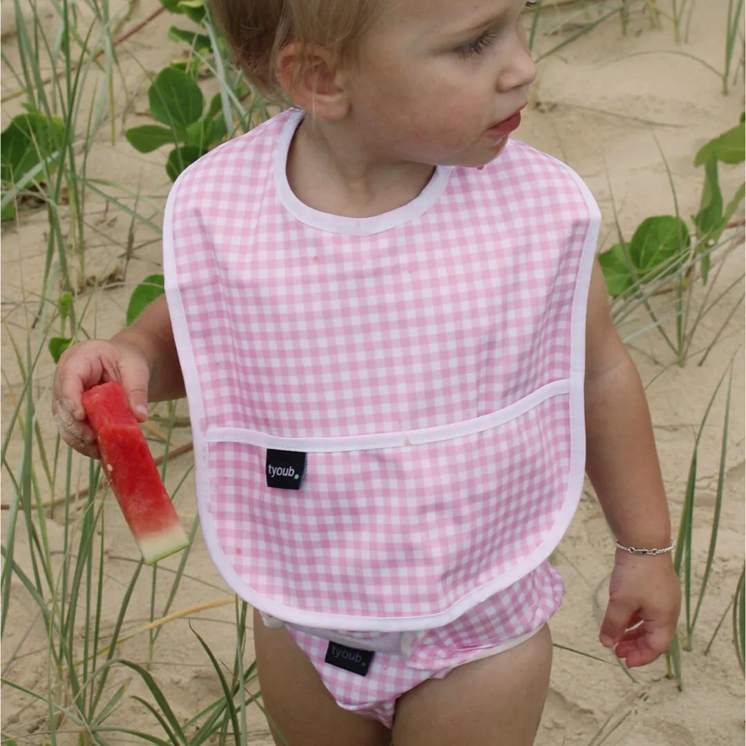 Baby Bib Tyoub Stay-dry Waterproof Fabric - Candy Pink Check