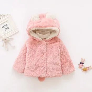 Baby Coat, Cute Rabbit Ears Plush Baby Jacket, Sweet Princess Girls Coat, Autumn Winter Warm Hooded Outerwear, Toddler Jacket