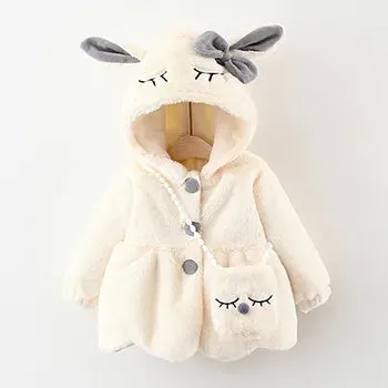 Baby Coat, Cute Rabbit Ears Plush Baby Jacket, Sweet Princess Girls Coat, Autumn Winter Warm Hooded Outerwear, Toddler Jacket