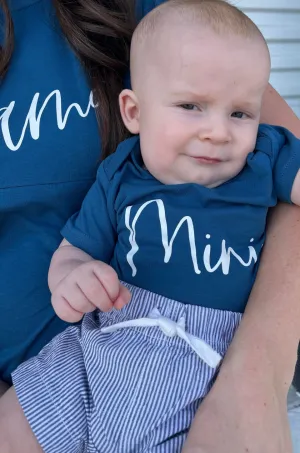 Baby Cursive "Mini” Short Sleeve Onesie- Blue