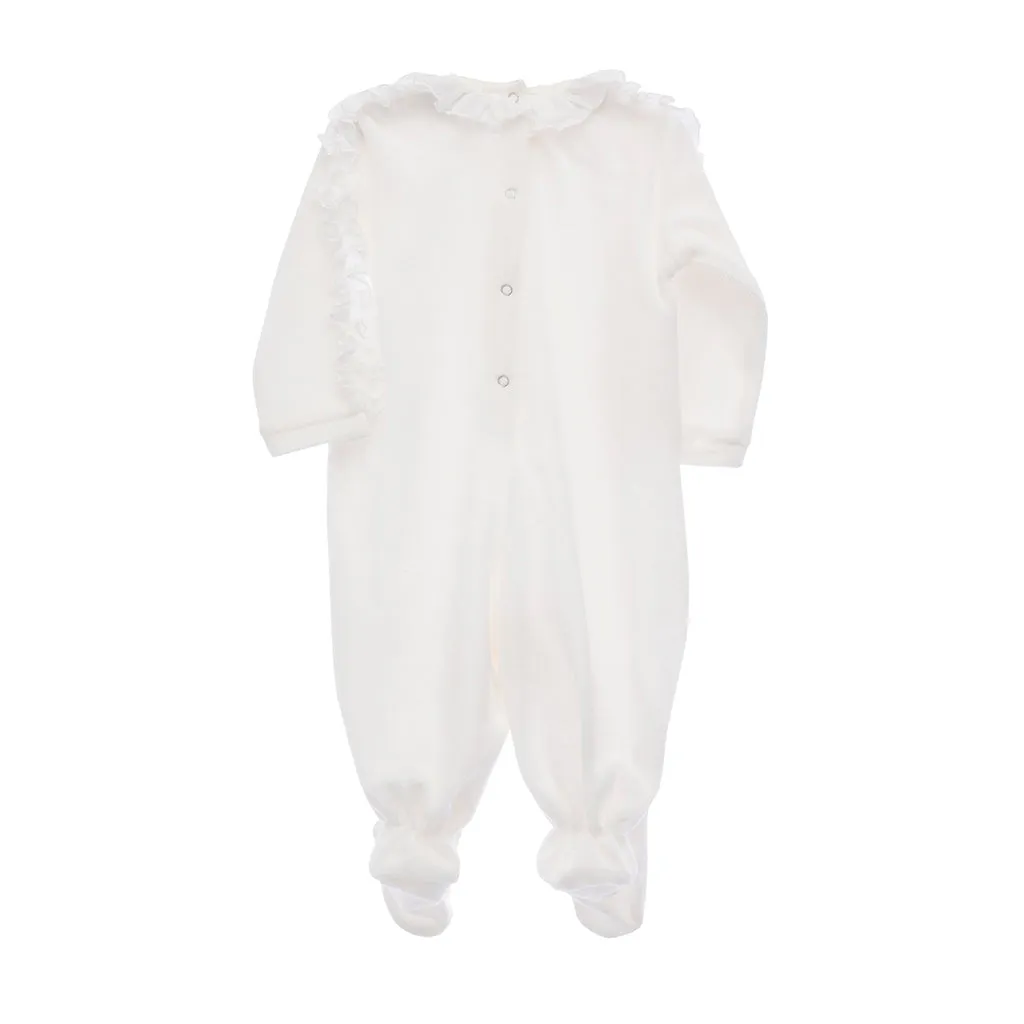 Beige Long Sleeve Ruffle Babygrow