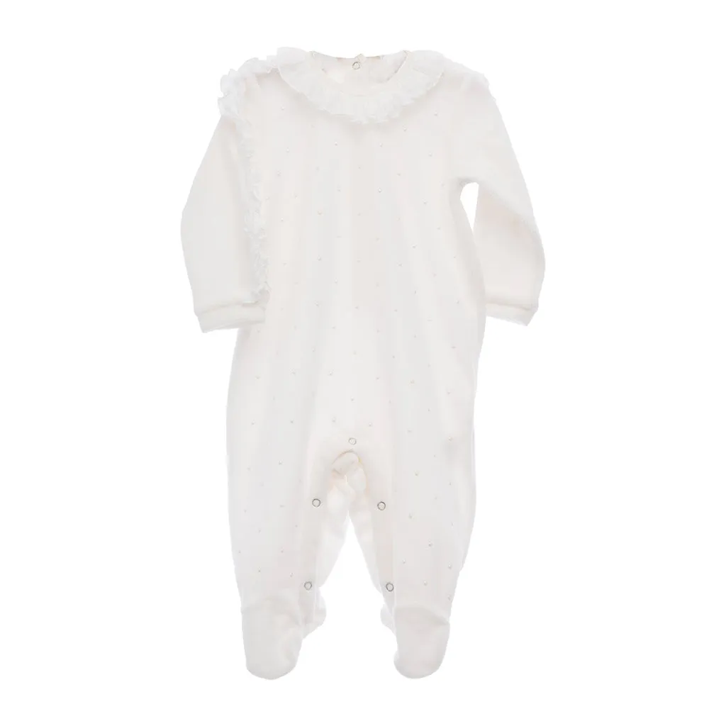 Beige Long Sleeve Ruffle Babygrow