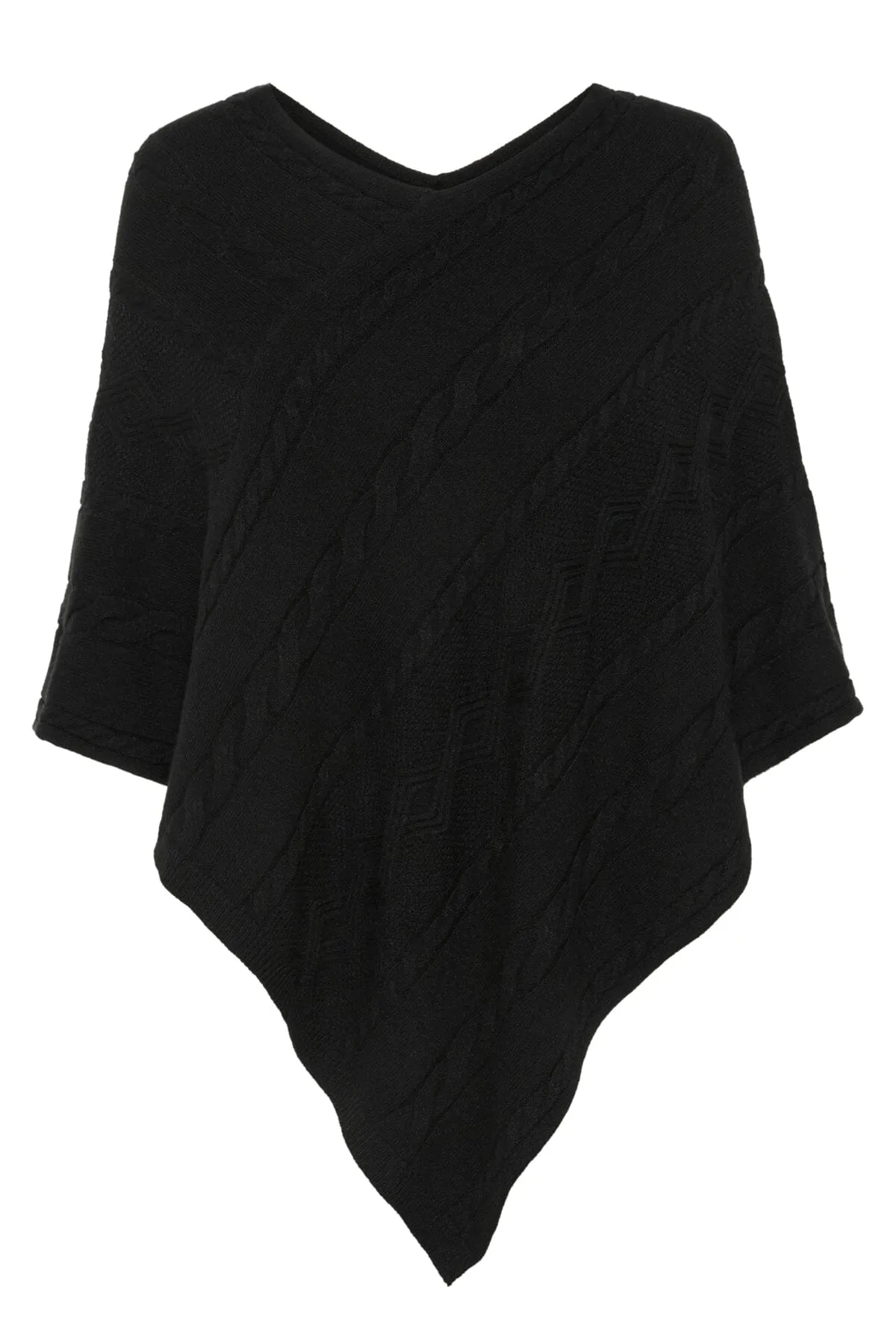 BLACK CABLE SWEATER KNIT PONCHO