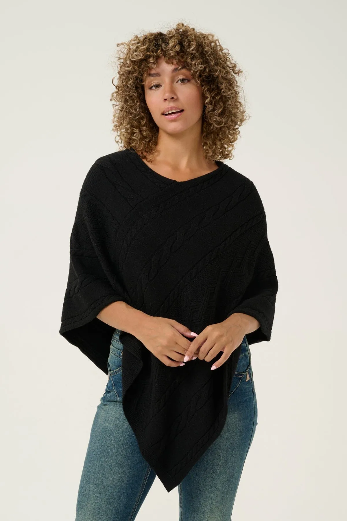 BLACK CABLE SWEATER KNIT PONCHO