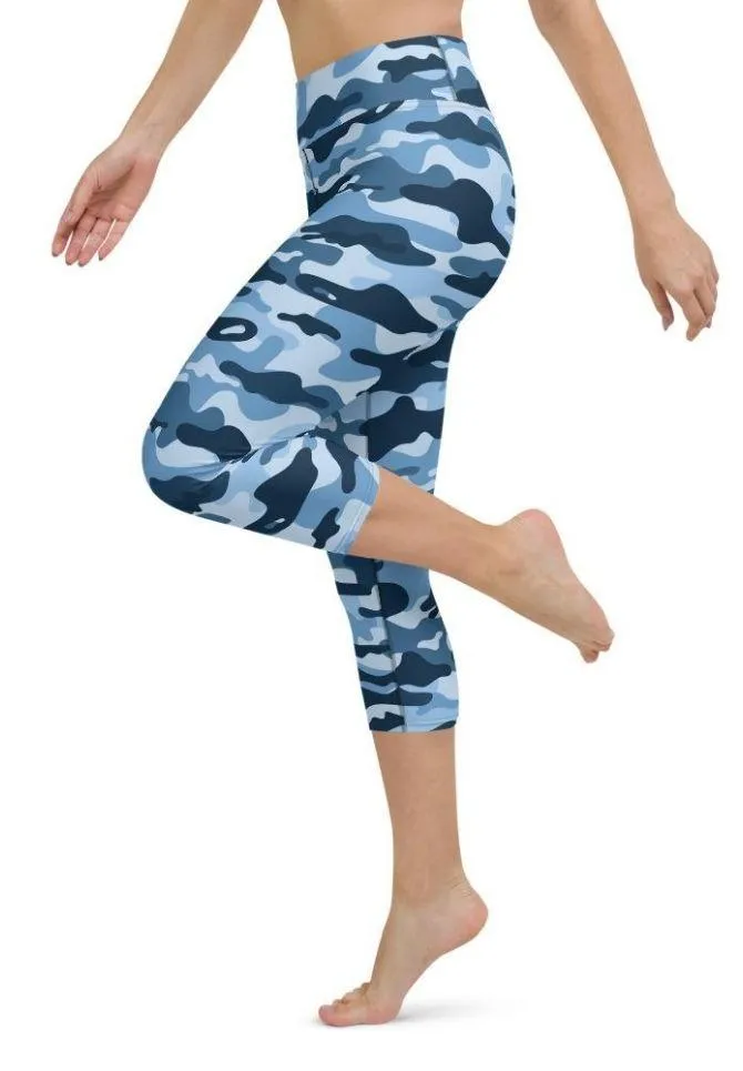 Blue Camo Yoga Capris