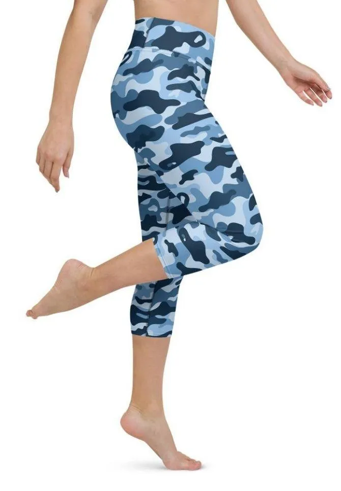 Blue Camo Yoga Capris