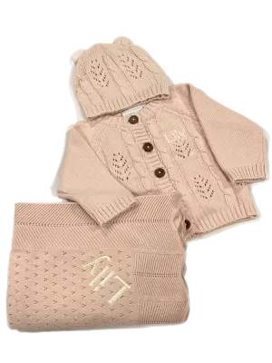 Blush pointelle  leaf knit baby gift set * monogramming available