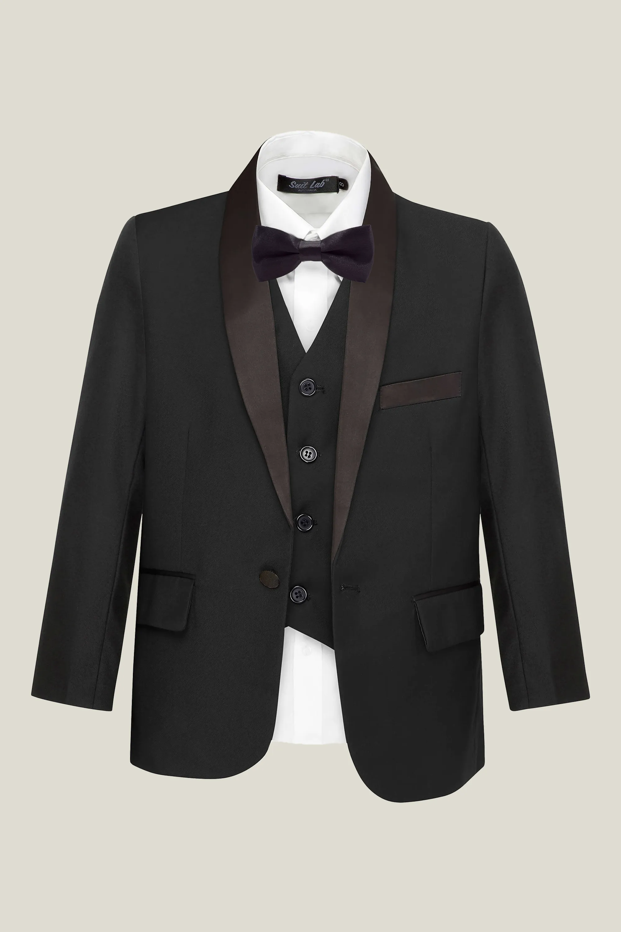 Boys Matte Black Jacket With Satin Lapel