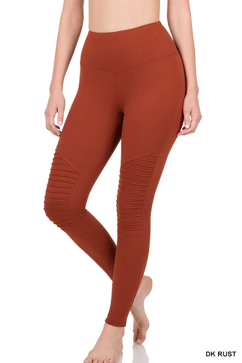 Brushed Microfiber Moto Leggings in Rust by Zenana