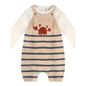 Crab Embroidered Knit Baby Romper Se