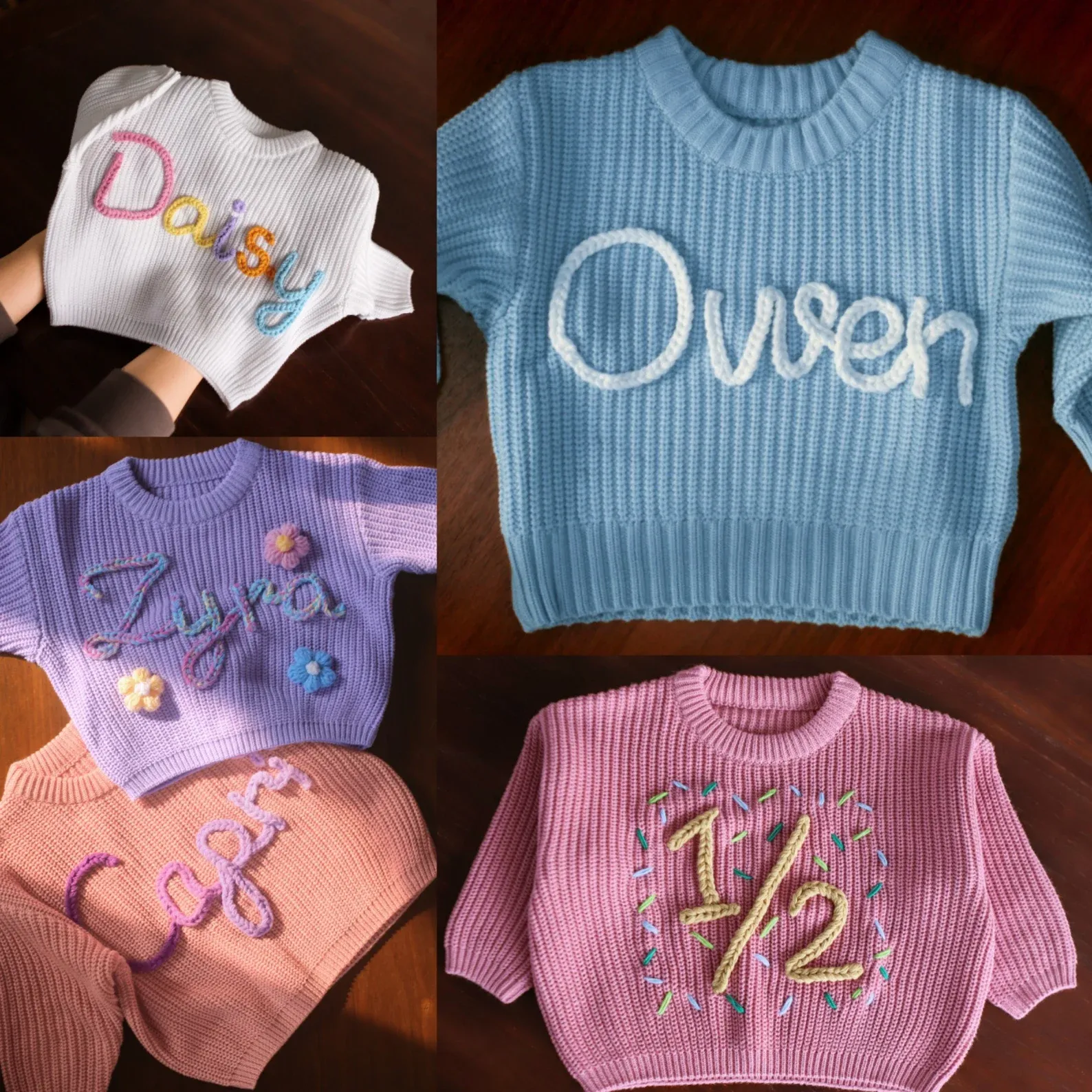 Custom Baby Name Sweater, Baby Knit Sweater, Embroidered Baby Sweatshirt KS05