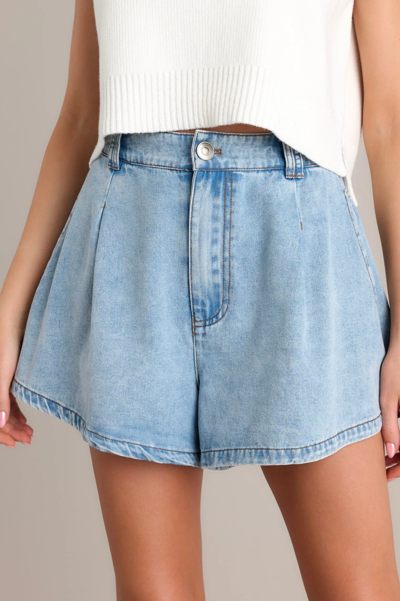 Denim Depths Light Wash Poplin Cotton Shorts