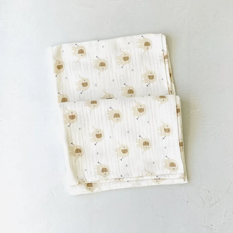 Elephant Baby Swaddle Blanket (Organic Muslin)