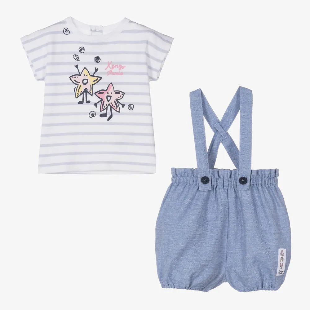 Kenzo Baby Blue Striped Cotton Shorts Set