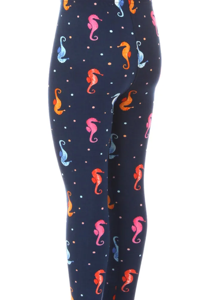 Kid's Colorful Sea Horses Bubbles Undersea Pattern Printed Leggings