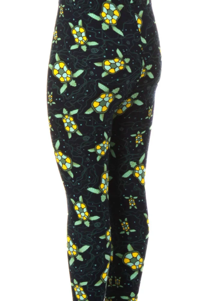 Kid's Colorful Sea Turtle Starfish Pattern Printed Leggings