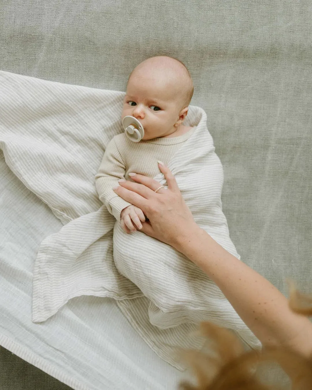 Organic Cotton Muslin Swaddle Blanket - Sand Stripe