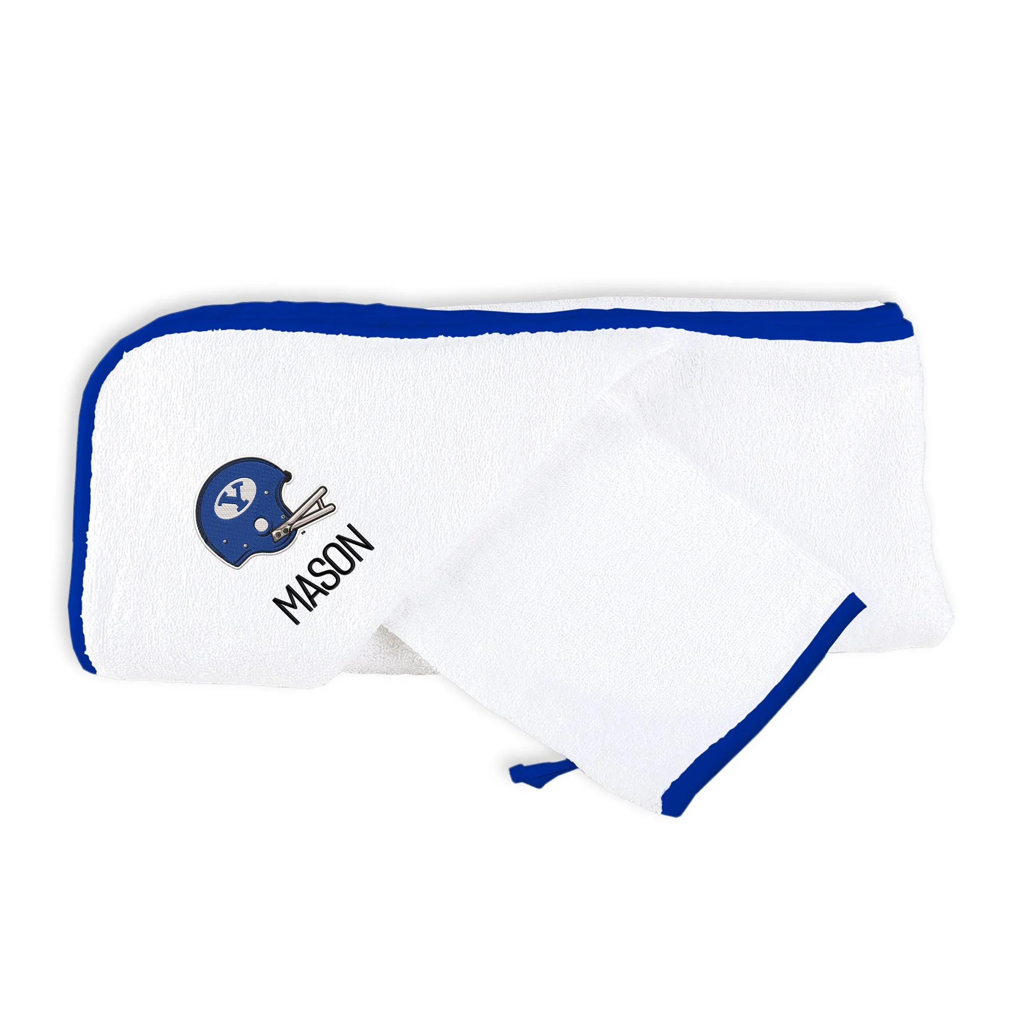 Personalized Brigham Young Cougars Helmet Hooded Towel & Wash Mitt Set