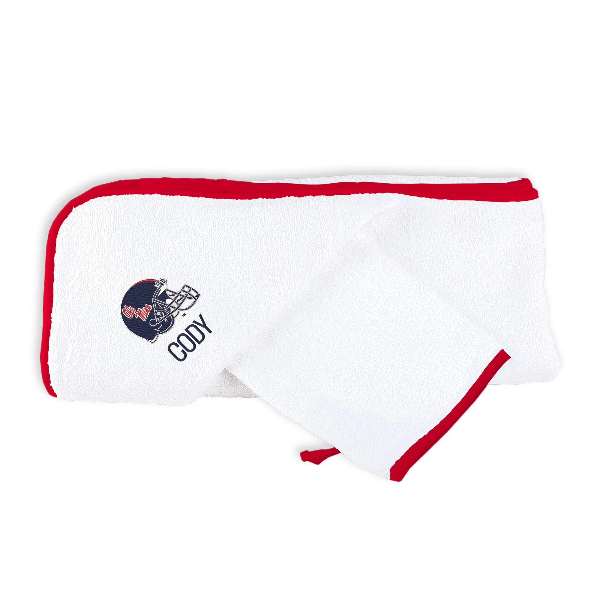 Personalized Ole Miss Rebels Helmet Hooded Towel & Wash Mitt Set