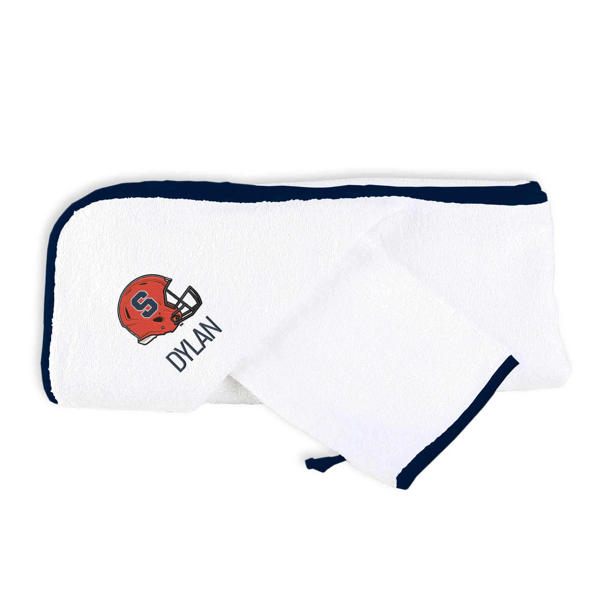 Personalized Syracuse Orange Helmet Hooded Towel & Wash Mitt Set