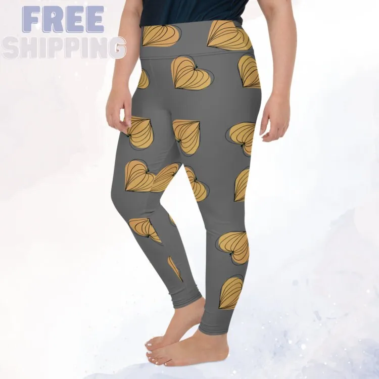 Pumpkin Hearts Hand Drawn Printed Plus Size Leggings