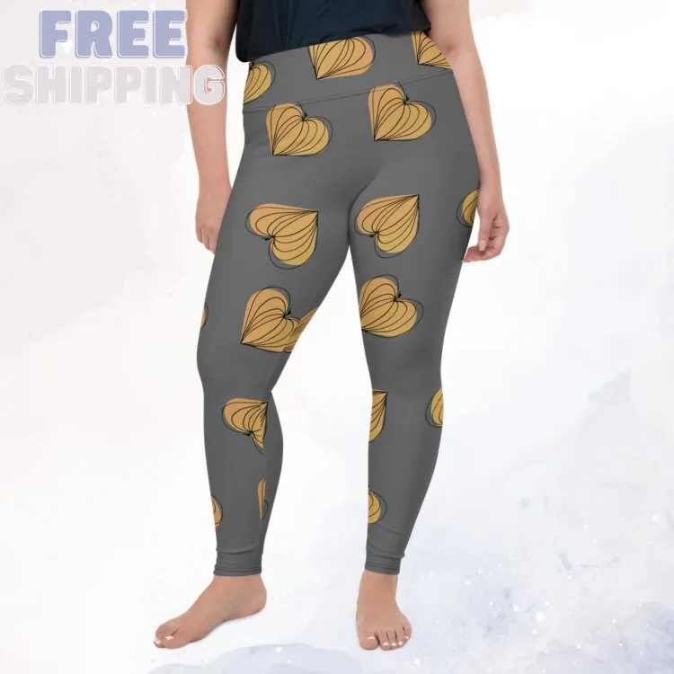 Pumpkin Hearts Hand Drawn Printed Plus Size Leggings