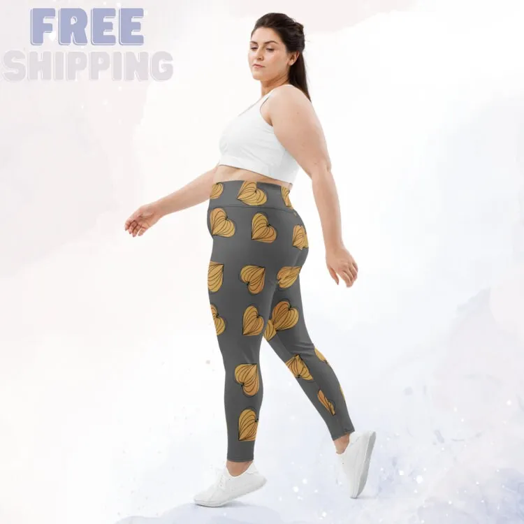 Pumpkin Hearts Hand Drawn Printed Plus Size Leggings