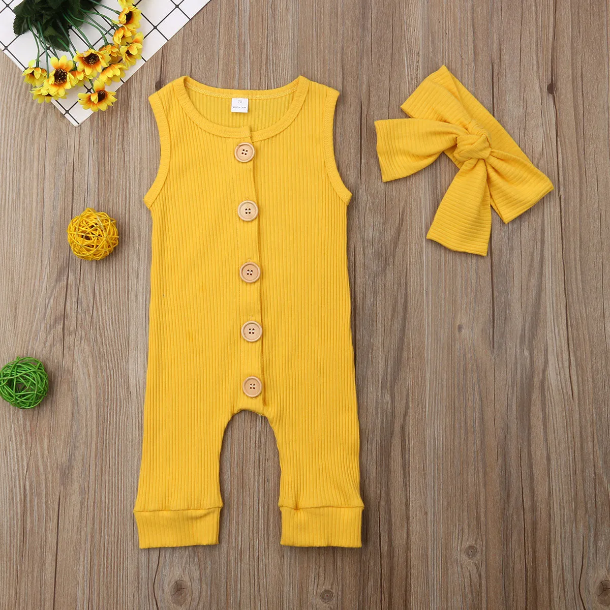 Sleeveless Onesie Bow Headband Outfit