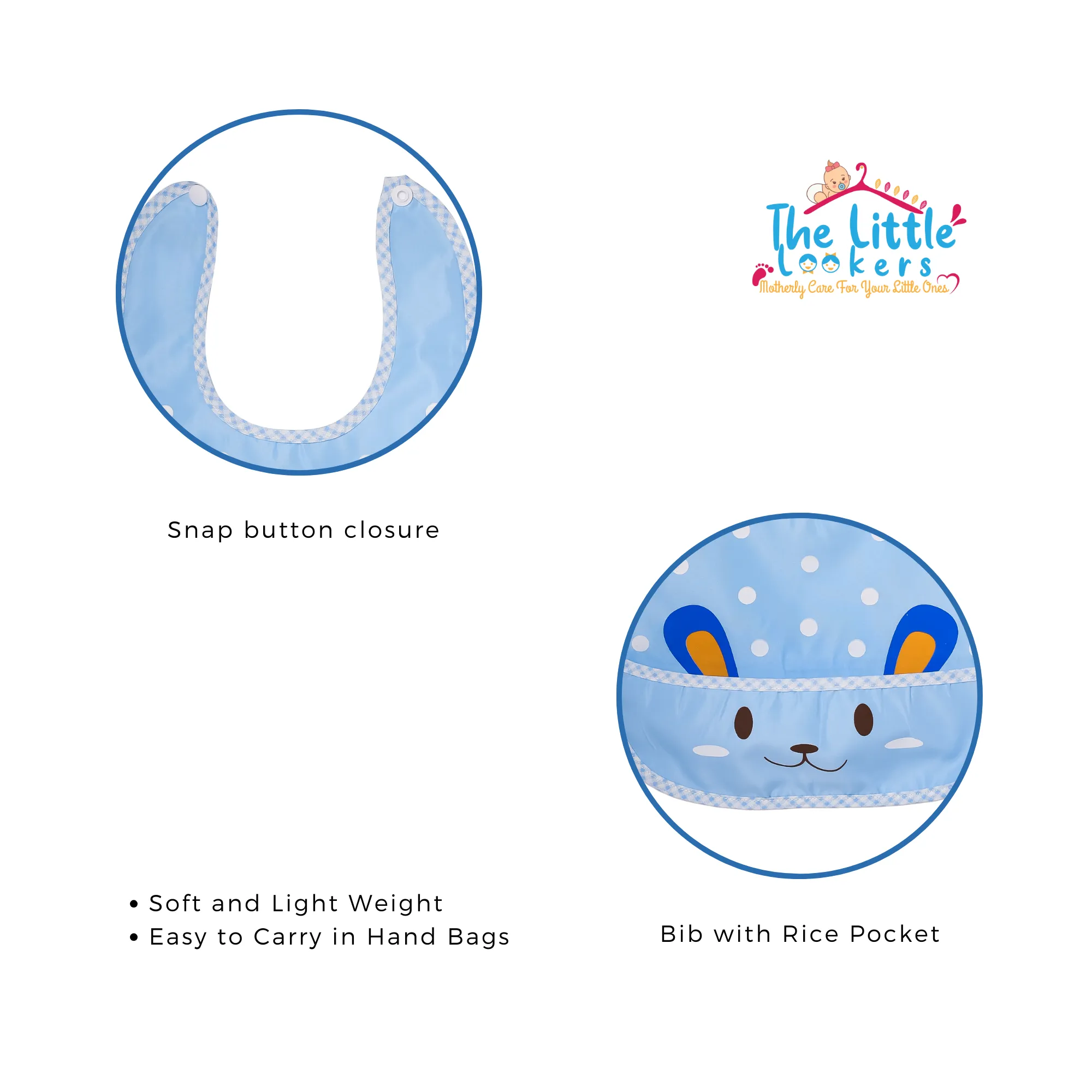 THE LITTLE LOOKERS Baby Button Bibs/Apron Cute Animated Print|with Tich Button & Front Pockets| Easy to Wipe Waterproof PVC Material for Newborns/Infants