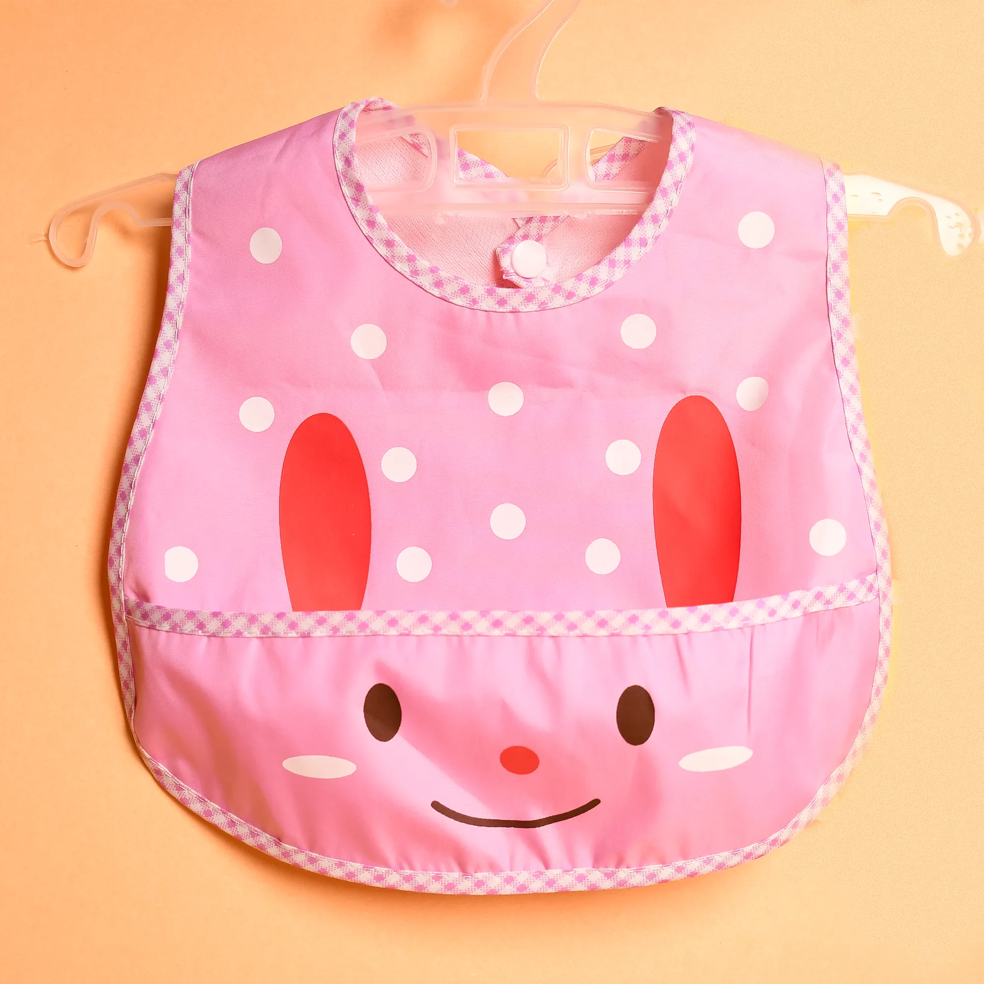 THE LITTLE LOOKERS Baby Button Bibs/Apron Cute Animated Print|with Tich Button & Front Pockets| Easy to Wipe Waterproof PVC Material for Newborns/Infants