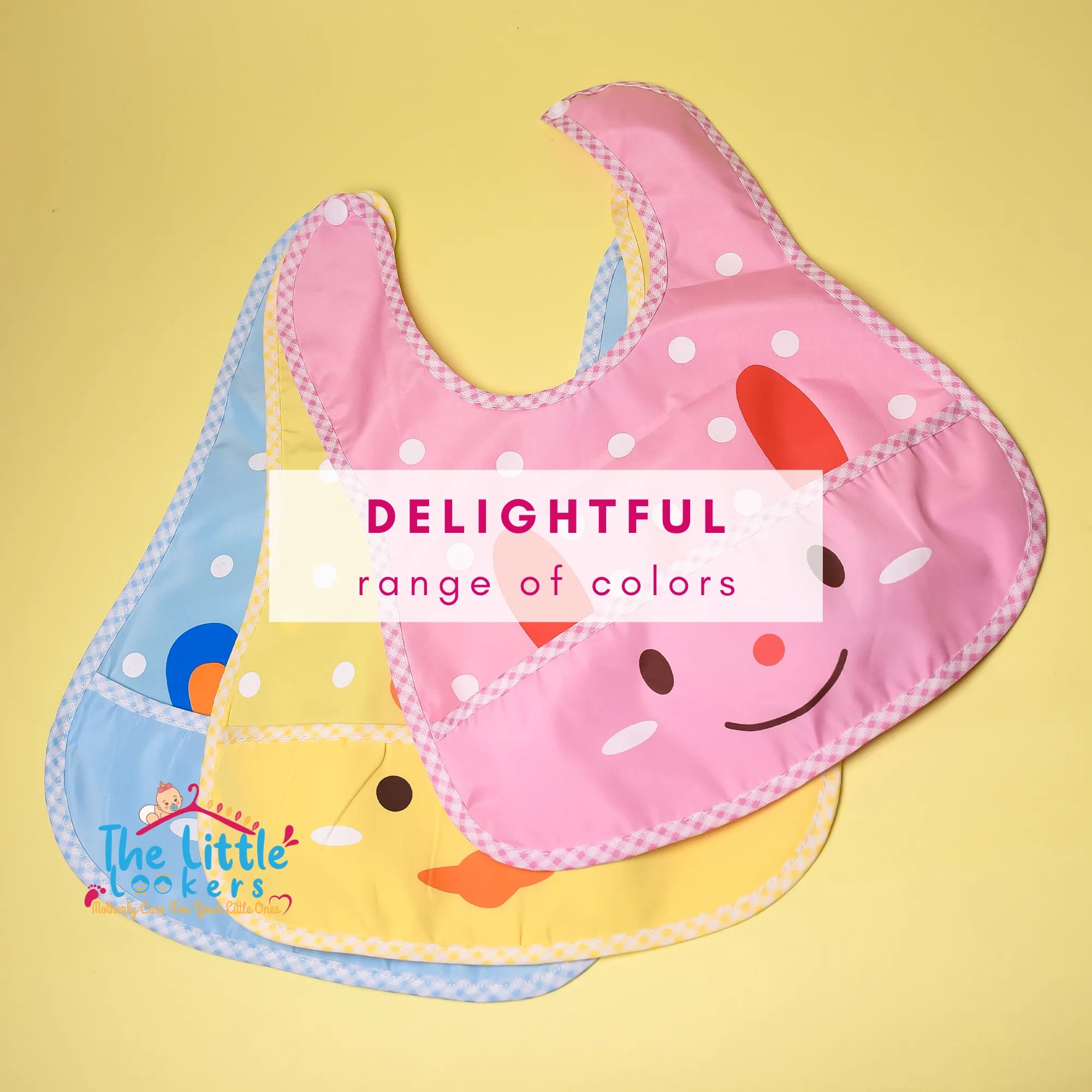 THE LITTLE LOOKERS Baby Button Bibs/Apron Cute Animated Print|with Tich Button & Front Pockets| Easy to Wipe Waterproof PVC Material for Newborns/Infants