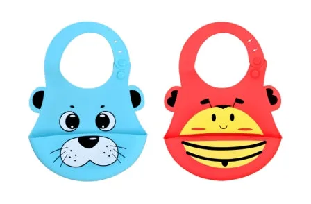 THE LITTLE LOOKERS Silicone Feeding Bib with Adjustable Strap, Waterproof, Easy to wash, Stain Proof | BPA Free/Soft Material Bibs with Tray/Food Catcher