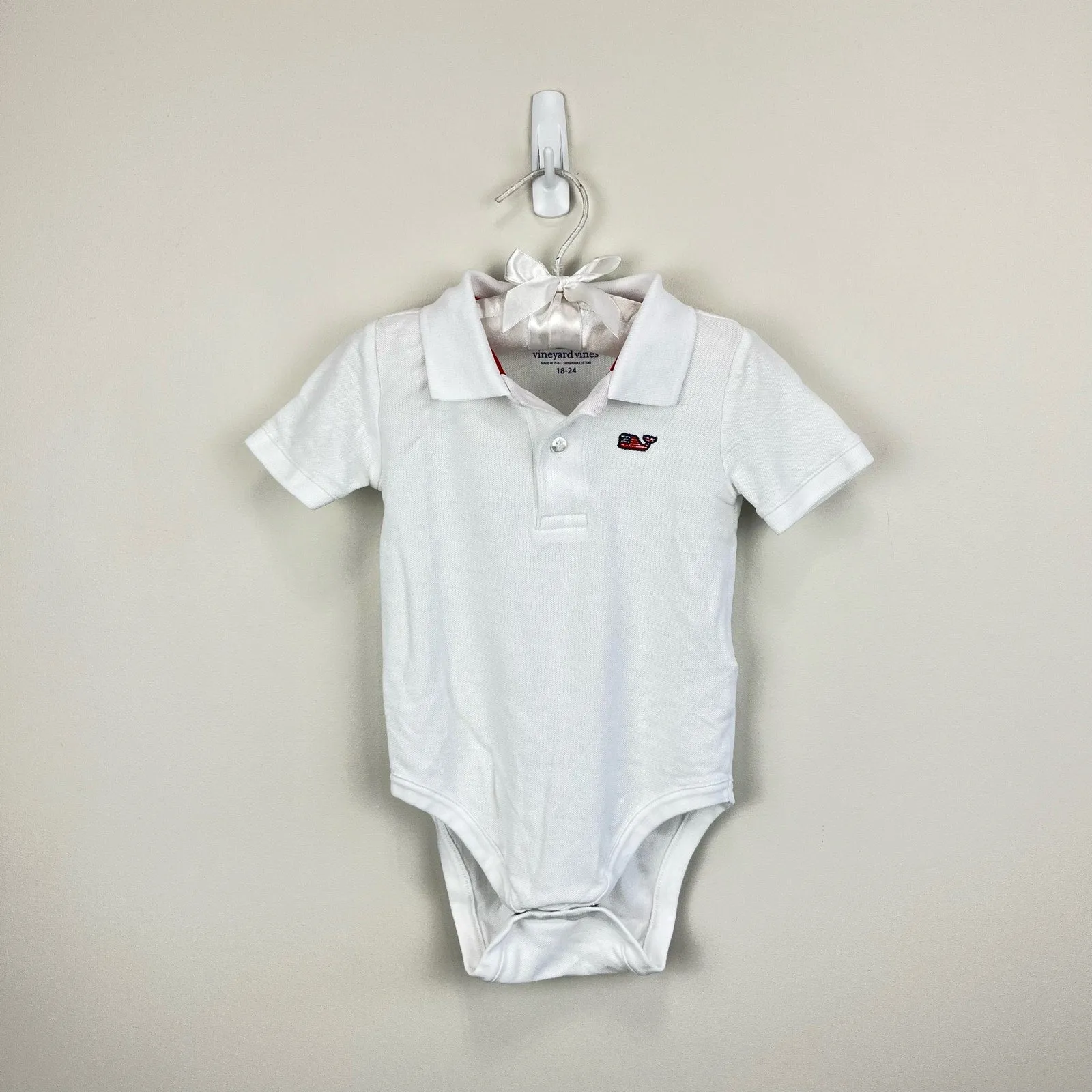 Vineyard Vines White Flag Whale Polo Onesie 18-24 Months