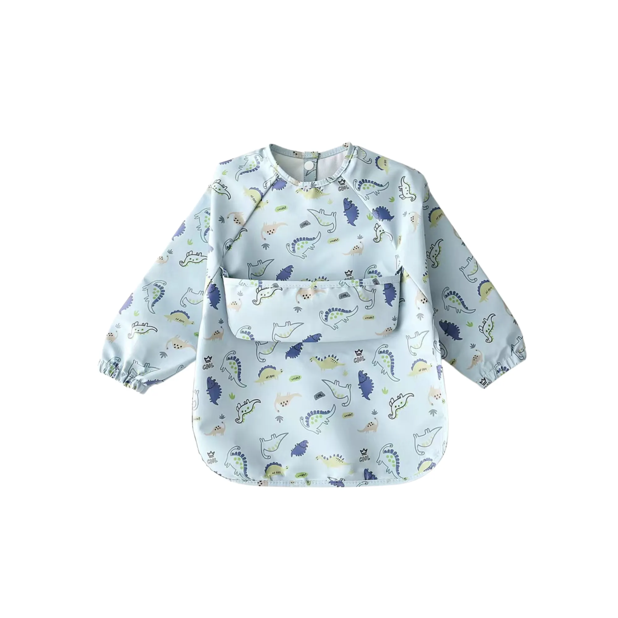 Waterproof Long Sleeve Baby Smock Bib in Jurassic Blue