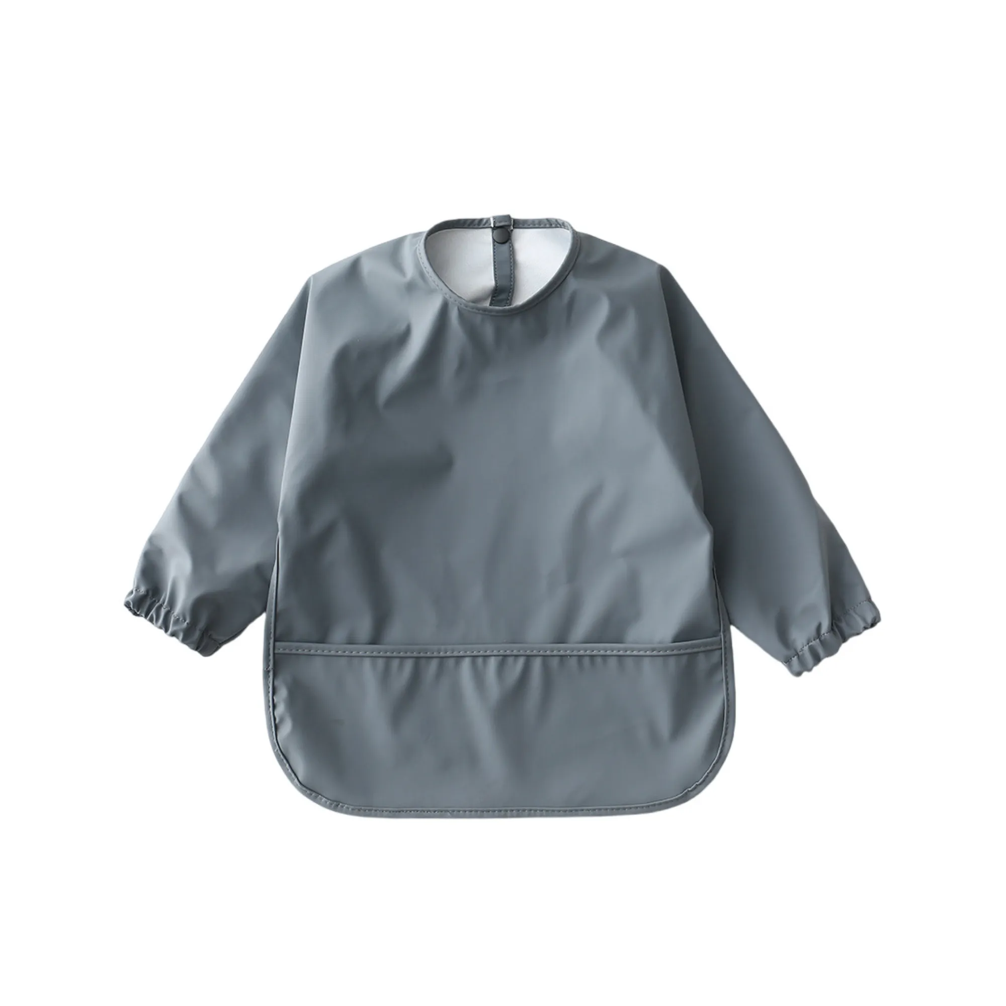 Waterproof Long Sleeve Baby Smock Bib in Shadow Slate