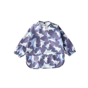 Waterproof Long Sleeve Baby Smock Bib in Shark Bait