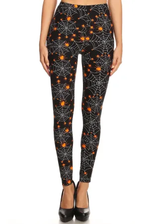 Women's 3X 5X Halloween Spider Spiderweb Pattern Printed Leggings