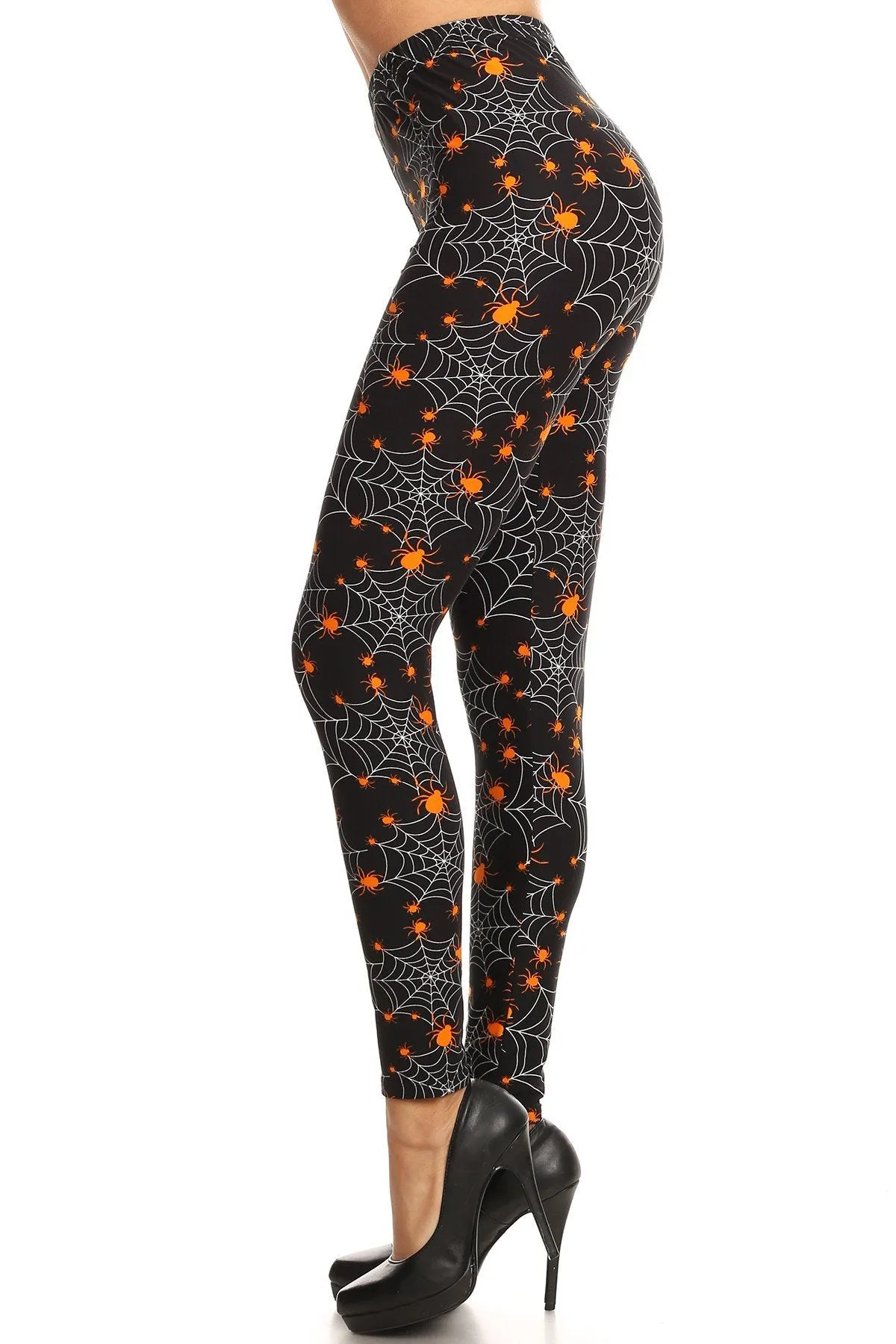 Women's 3X 5X Halloween Spider Spiderweb Pattern Printed Leggings