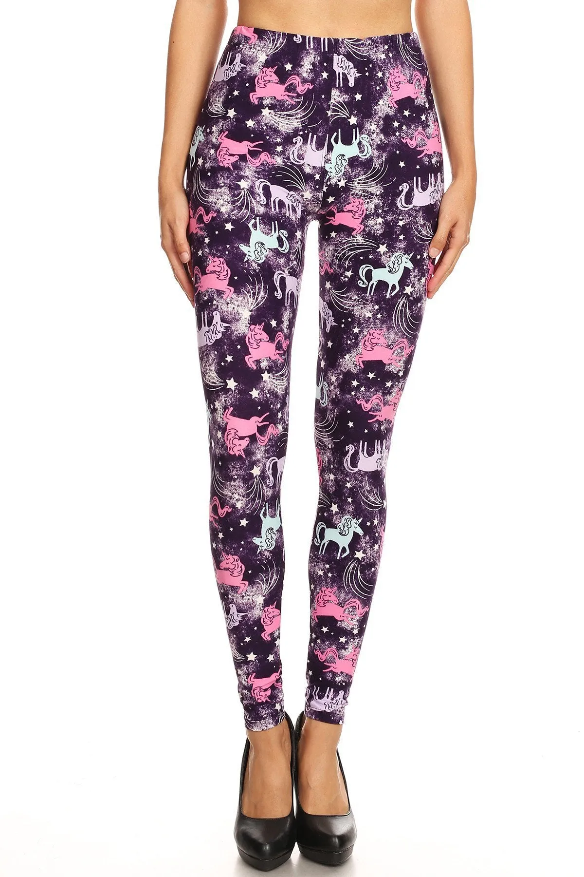 Women's 3X 5X Stars & Unicorns Pattern Printed Leggings