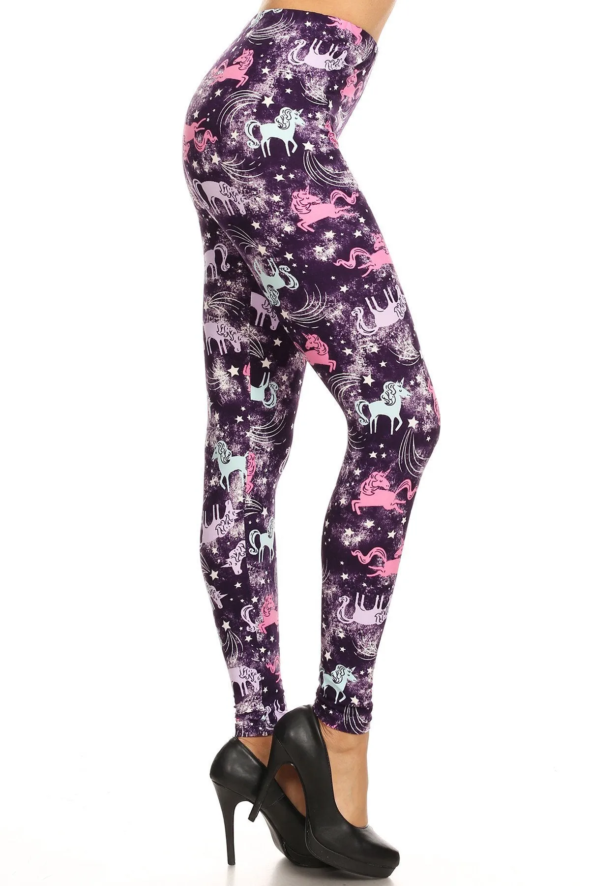 Women's 3X 5X Stars & Unicorns Pattern Printed Leggings