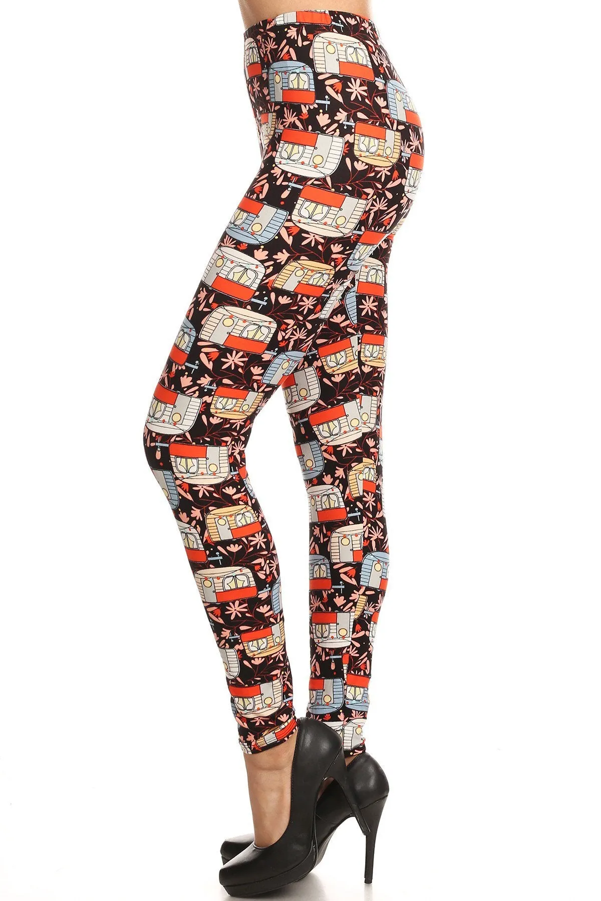 Women's 3X 5X Trailer Home Camping Pattern Printed Leggings