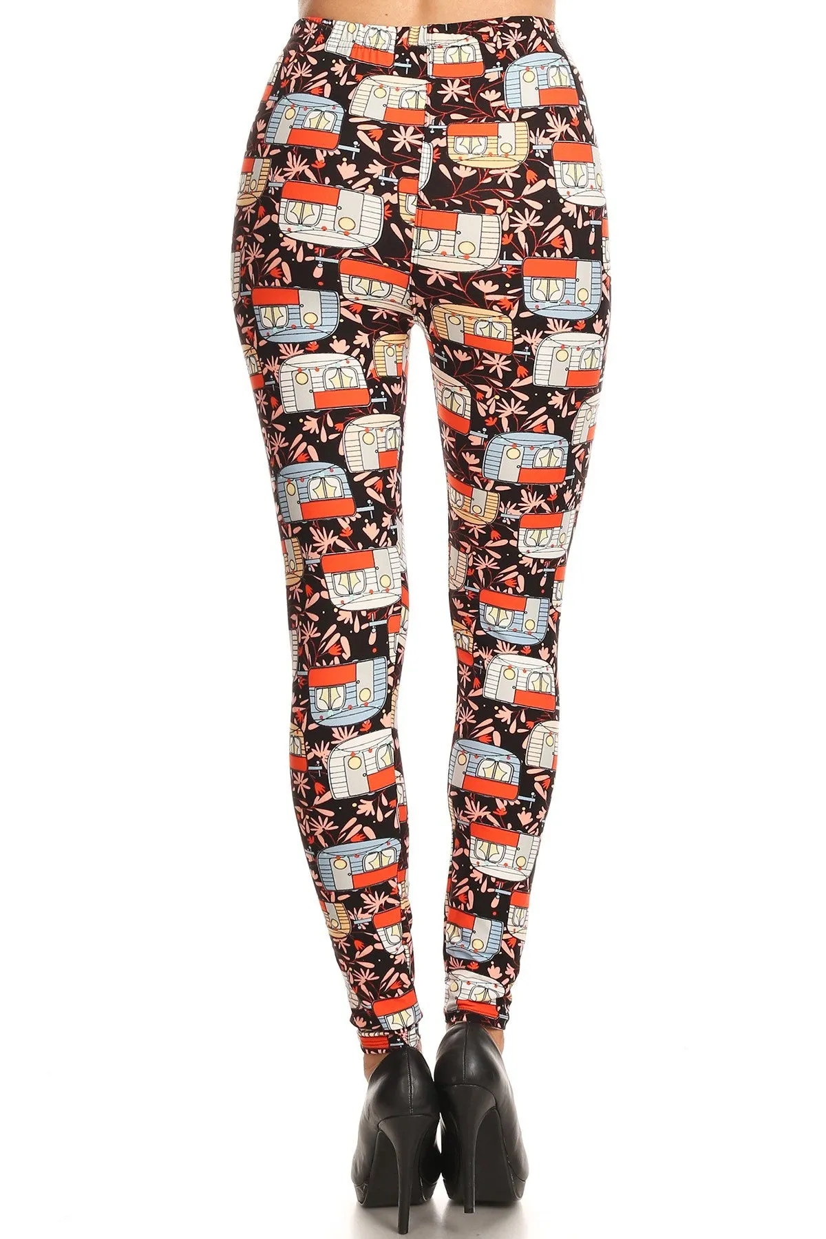 Women's 3X 5X Trailer Home Camping Pattern Printed Leggings