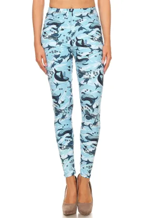 Women's 3X 5X Whale Shark Octopus Pattern Printed Leggings