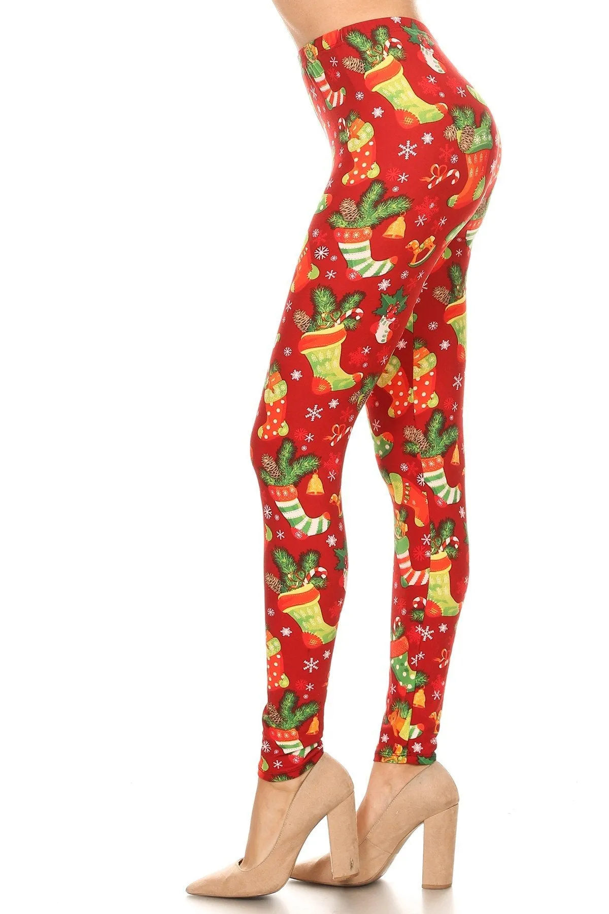 Women's PLUS Christmas Socks Holiday Gift Pattern Printed Leggings