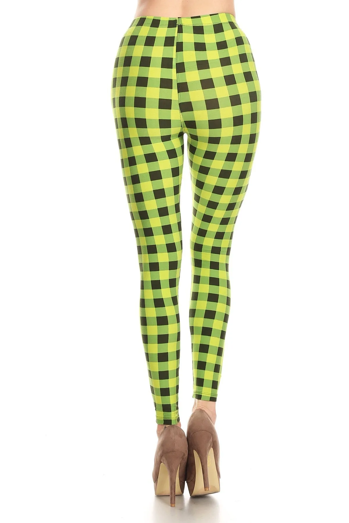 Women's Plus Lime Plaid Pattern Printed Leggings